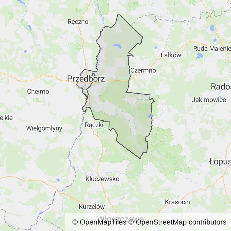 Mapa z zaznaczonym Przedborzem
