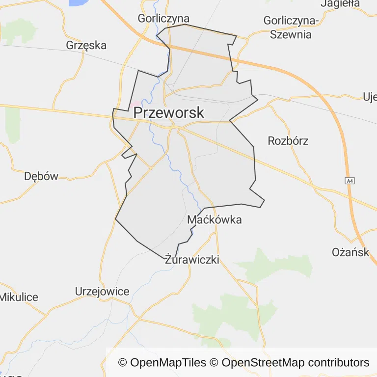 Mapa z zaznaczonym Przeworskiem
