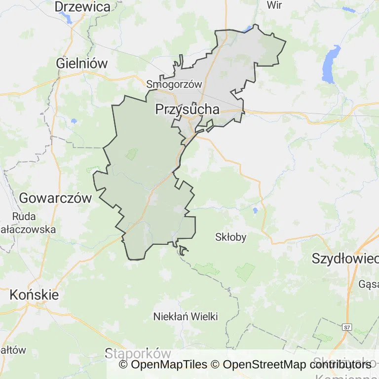 Mapa z zaznaczoną Przysusze