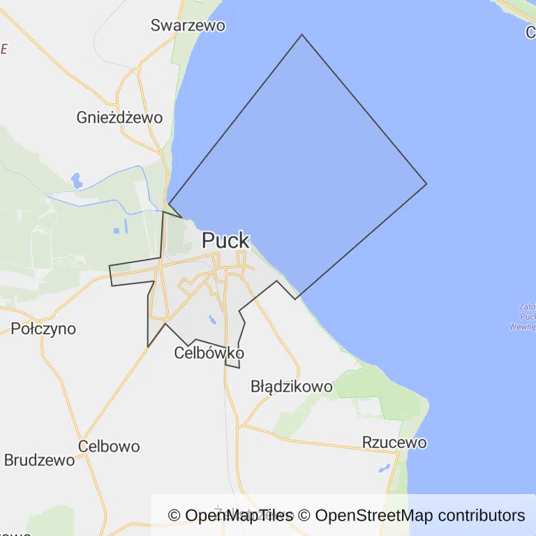 Mapa z zaznaczonym Puckiem