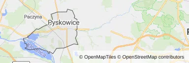 Mapa z zaznaczonymi Pyskowicami