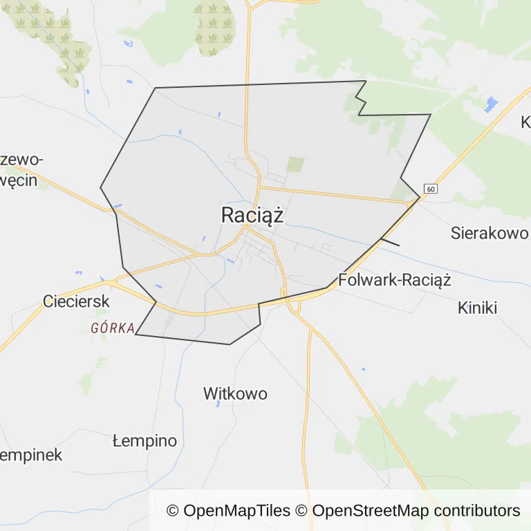 Mapa z zaznaczonym Raciążu