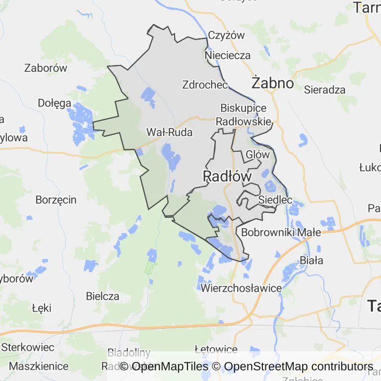 Mapa z zaznaczonym Radłowem
