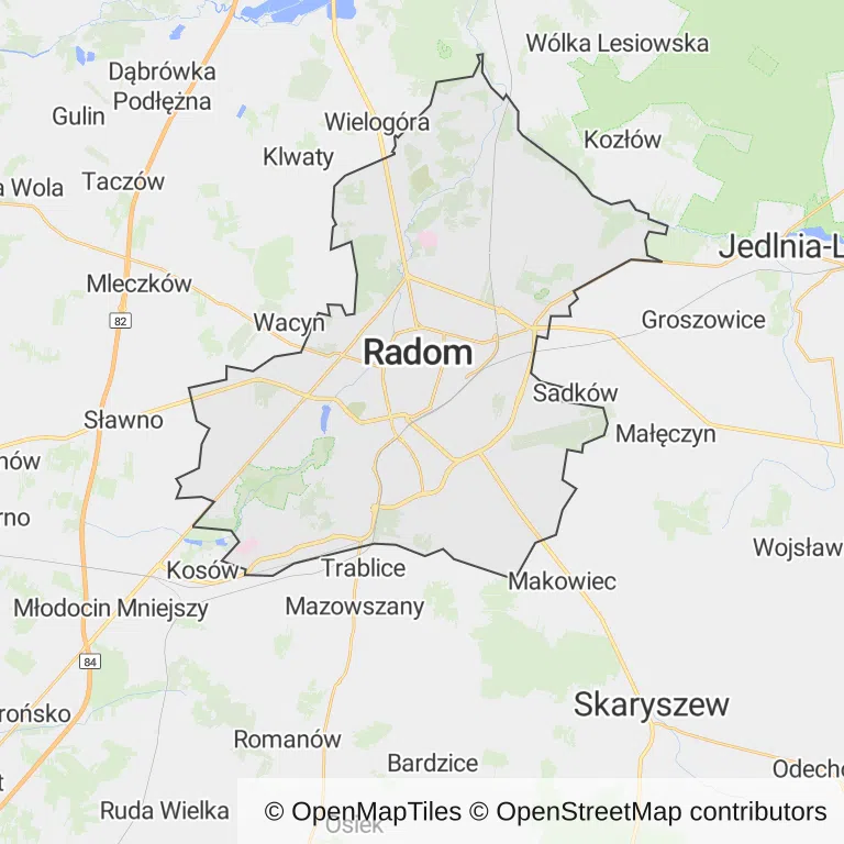 Mapa z zaznaczonym Radomiem