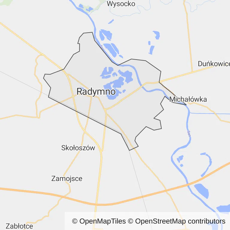 Mapa z zaznaczonym Radymnem