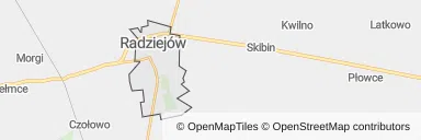 Mapa z zaznaczonym Radziejowem
