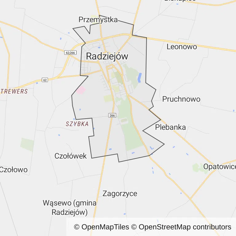 Mapa z zaznaczonym Radziejowem