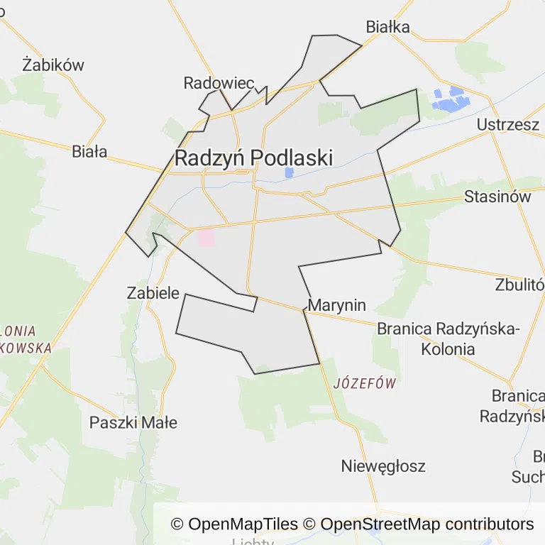 Mapa z zaznaczonym Radzyniu Podlaskim