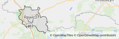 Mapa z zaznaczonym Rawiczem