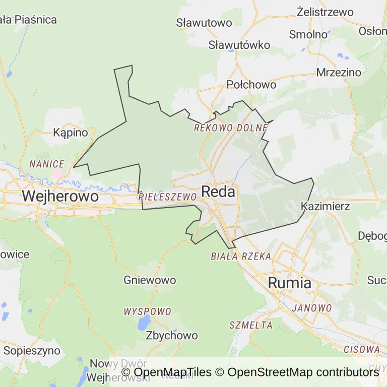 Mapa z zaznaczoną Redzem