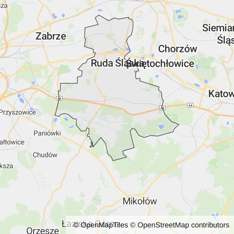 Mapa z zaznaczoną Rudzie Śląskiej