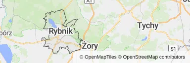 Mapa z zaznaczonym Rybnikiem