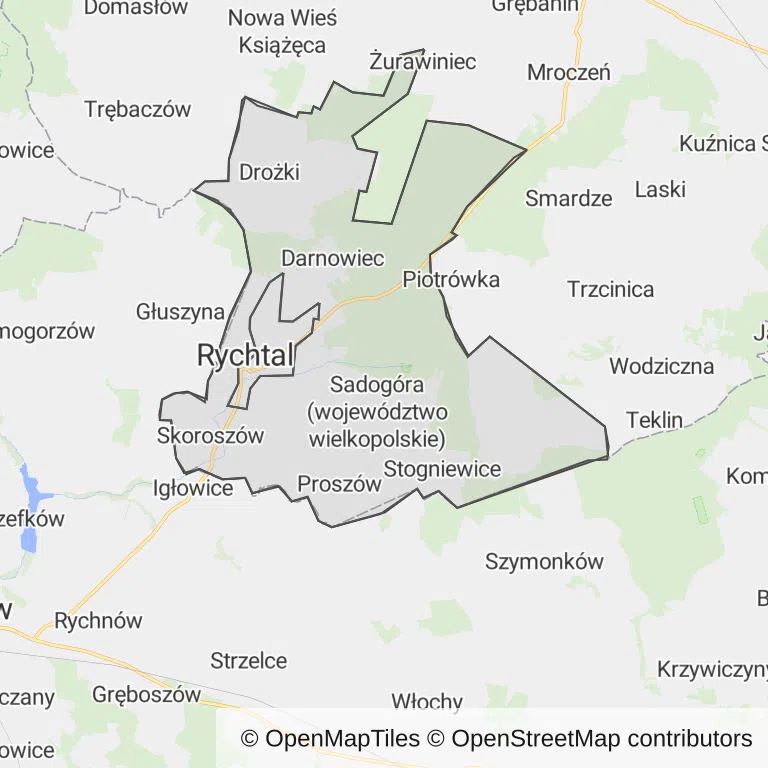 Mapa z zaznaczonym Rychtalu
