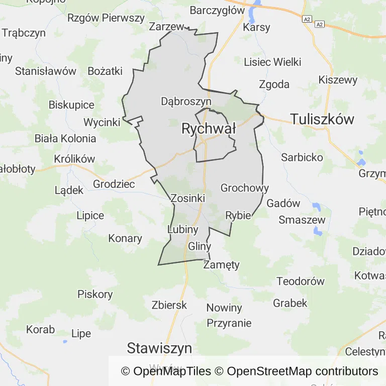Mapa z zaznaczonym Rychwale