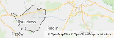 Mapa z zaznaczonym Rydułtowami