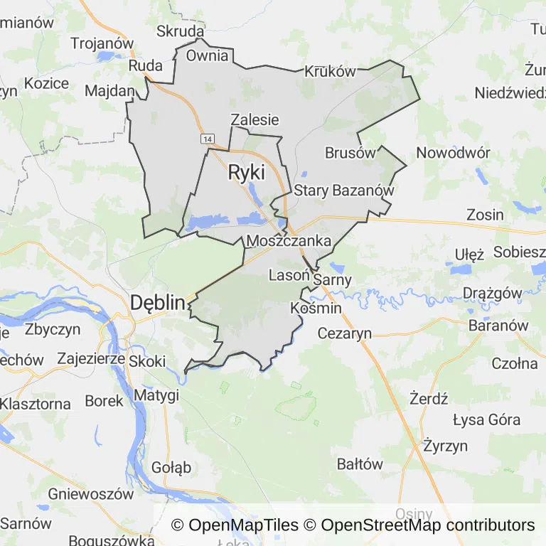 Mapa z zaznaczonym Rykami