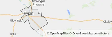 Mapa z zaznaczonym Rypinem