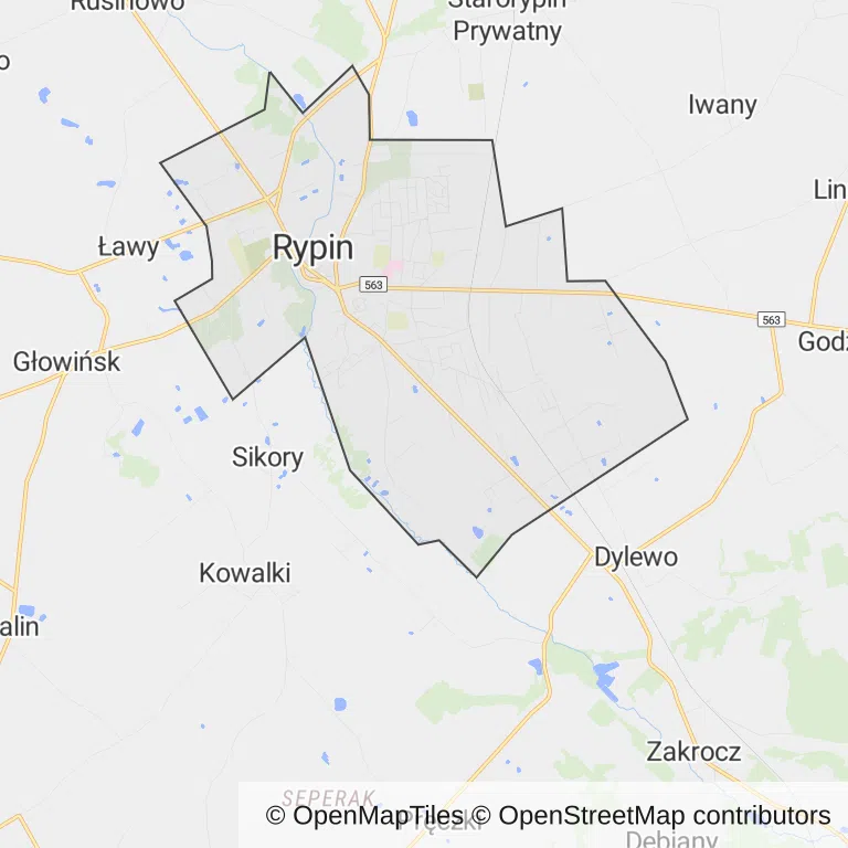 Mapa z zaznaczonym Rypinem