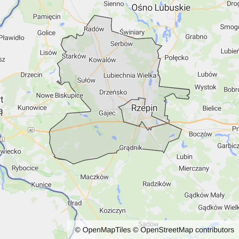 Mapa z zaznaczonym Rzepinem