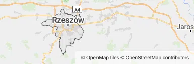 Mapa z zaznaczonym Rzeszowem