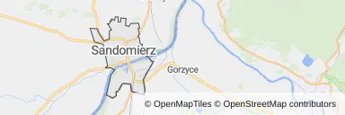 Mapa z zaznaczonym Sandomierzem