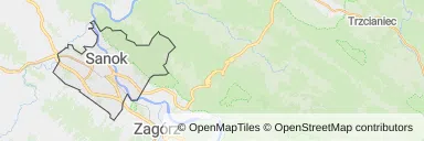 Mapa z zaznaczonym Sanokiem