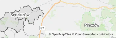 Mapa z zaznaczonym Sędziszowem