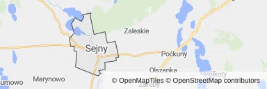 Mapa z zaznaczonym Sejnami