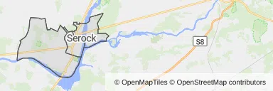 Mapa z zaznaczonym Serockiem