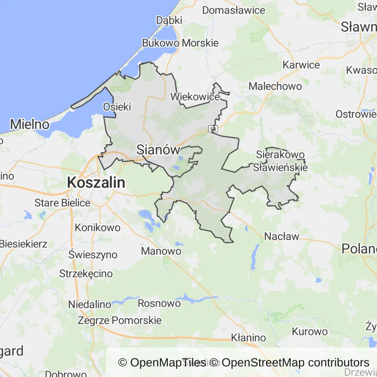 Mapa z zaznaczonym Sianowem