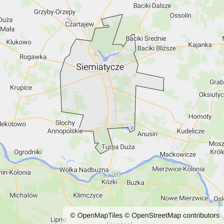 Mapa z zaznaczonym Siemiatyczami