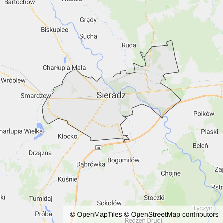 Mapa z zaznaczonym Sieradzem