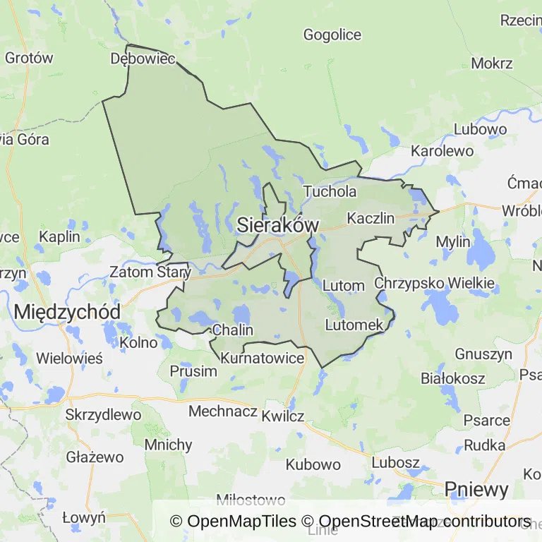 Mapa z zaznaczonym Sierakowem