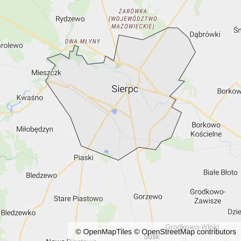 Mapa z zaznaczonym Sierpcu