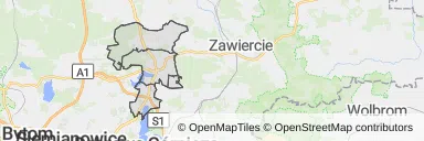 Mapa z zaznaczonym Siewierzem