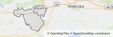 Mapa z zaznaczoną Skawinem