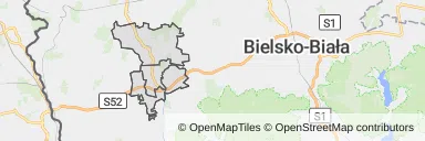 Mapa z zaznaczonym Skoczowem