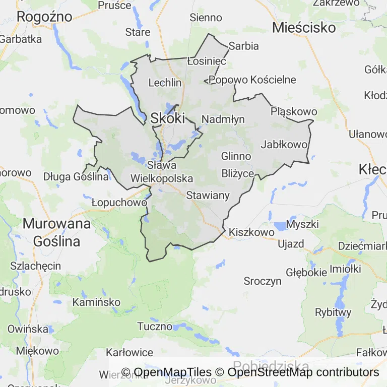 Mapa z zaznaczonym Skokami