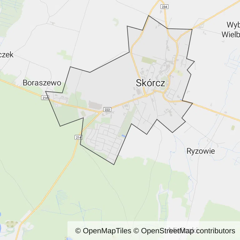 Mapa z zaznaczonym Skórczem