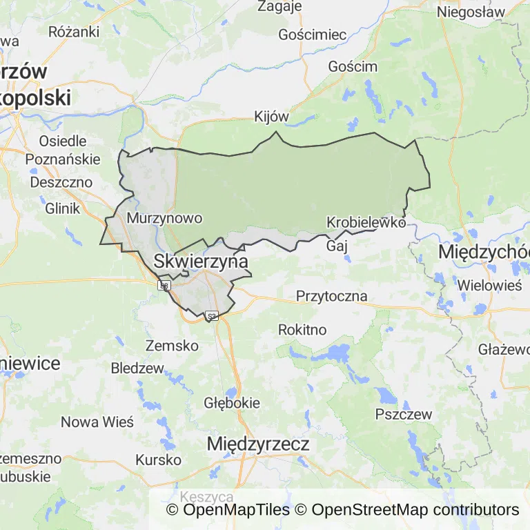 Mapa z zaznaczoną Skwierzynem