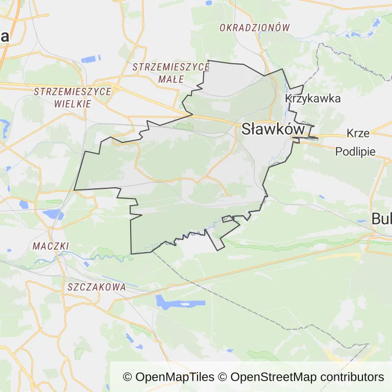 Mapa z zaznaczonym Sławkowem