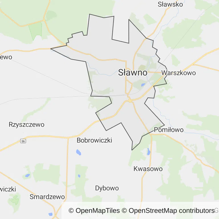 Mapa z zaznaczonym Sławnem