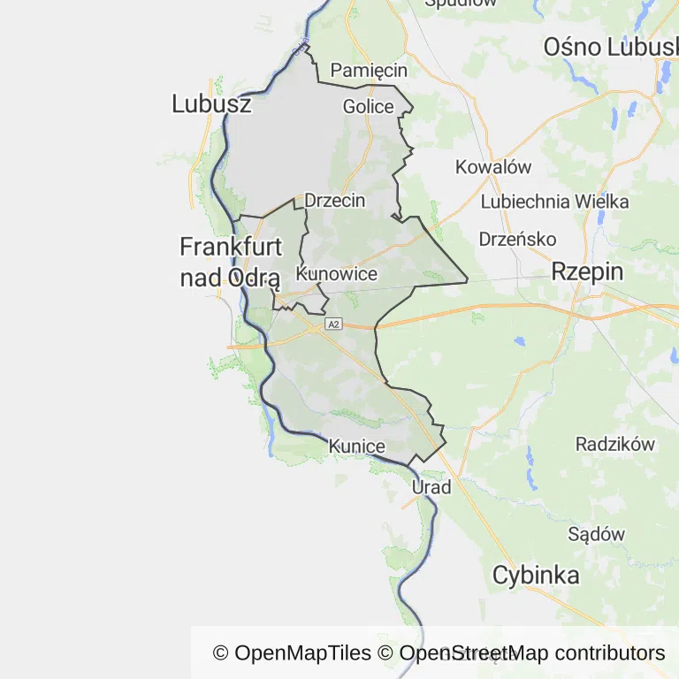 Mapa z zaznaczonymi Słubicami