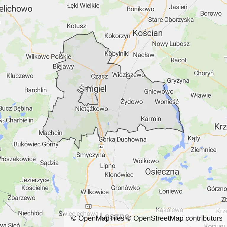Mapa z zaznaczonym Śmiglu