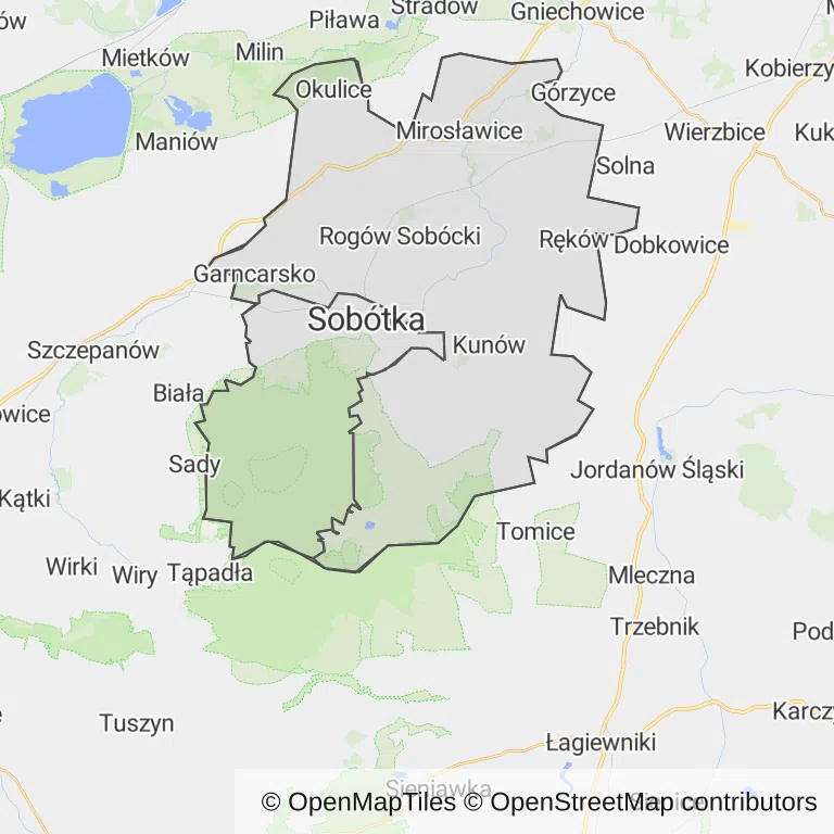 Mapa z zaznaczoną Sobótką