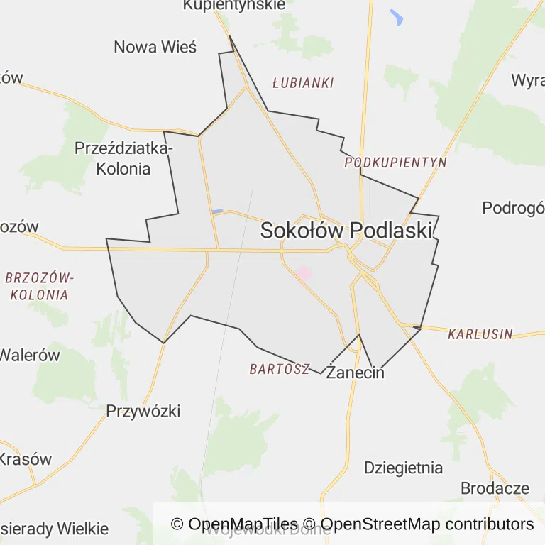 Mapa z zaznaczonym Sokołowie Podlaskim