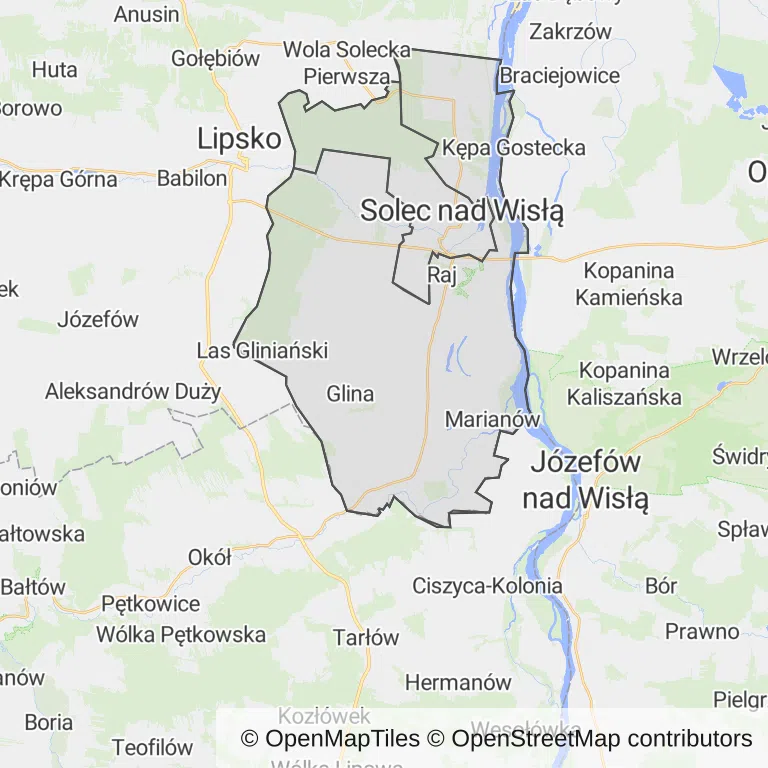 Mapa z zaznaczonym Solcu nad Wisłą