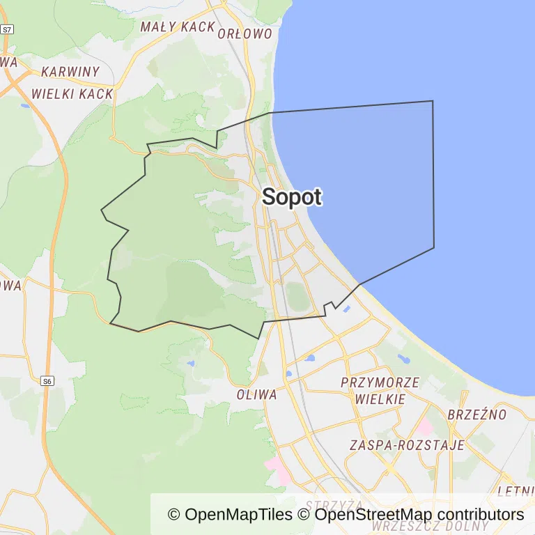 Mapa z zaznaczonym Sopocem