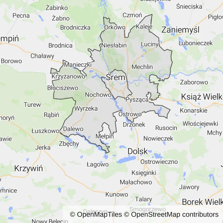 Mapa z zaznaczonym Śremem