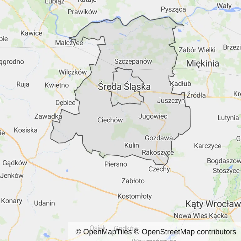 Mapa z zaznaczoną Środzie Śląskiej